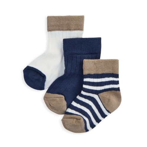 Blue Ribbed Socks (Pack of 3)
