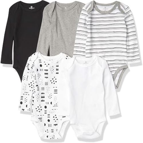 HonestBaby baby-girls 5-pack Long Sleeve Bodysuits One Piece 100% Organic Cotton for Infant Baby Girls