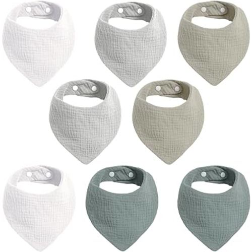 Cherub Baby Bandana Bibs, 8 Pack Super Absorbent Drool Bibs for Baby Boy Girl, Soft Muslin Baby Bibs for Drooling and Teething 0-36 Months
