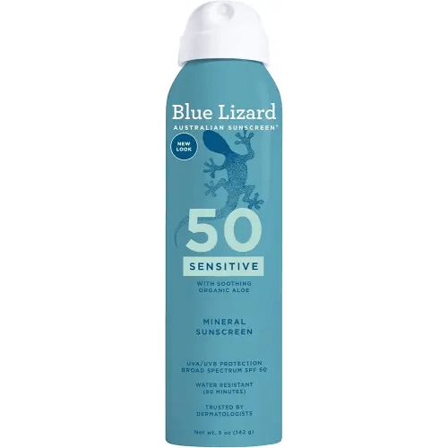 Blue Lizard Sensitive Mineral SPF 50 Spray, Dermatologist-Recommended Brand, Broad-Spectrum UVA/UVB Protection, Water-Resistant, Zinc Oxide Formula, 5 oz