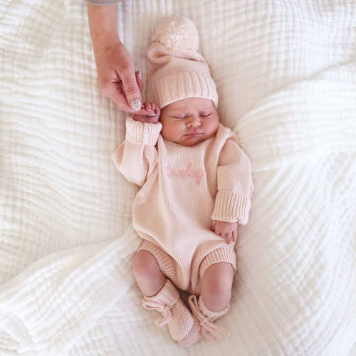 Embroidered Knit Sweater Bubble Romper | Tea Rose