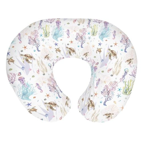 Retro Sea Animals Baby Nursing Pillow Covers for Boy Girl Boho Sea Horse Turtle Jellyfish Starfish Coral Nursing Pillowcase for Breastfeeding Pillows Ocean Marine Soft Stretchy Slipcovers for Newborn
