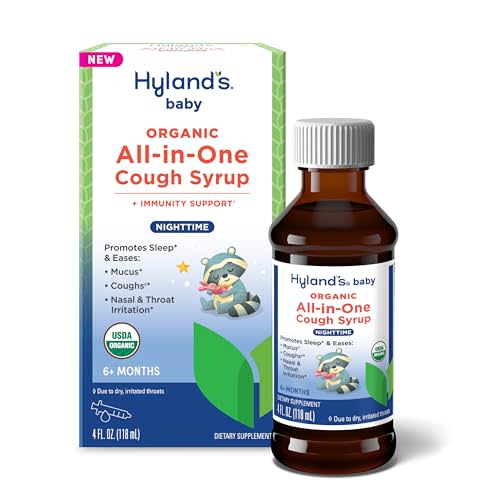 Hyland's Baby Organic All in One Nighttime Cough Syrup + Immune Support with Elderberry, Vitamin C, Zinc & Chamomile, 4 Fl Oz