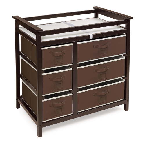 Badger Basket Modern Wood Baby Changing Table with 6 Baskets Espresso