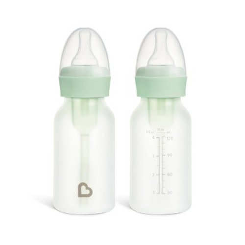 Munchkin Bond Silicone Coated Glass Baby Bottles - Mint - 4 fl oz/2pk: BPA-Free, Level 1 Slow Flow, 0.73 lbs