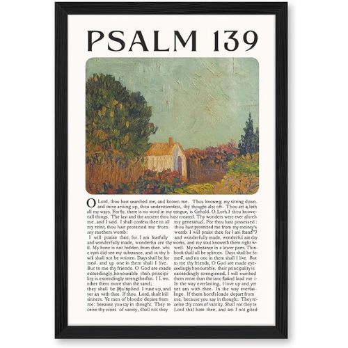 Psalm 139 Canvas Print Art Print Vintage Farmhouse Style Wall Art Elegant Bible Verse Poster Painting Pictures Home Decor Wall Decoration for Living Room Bedroom (Black Framed,8L x 12W)