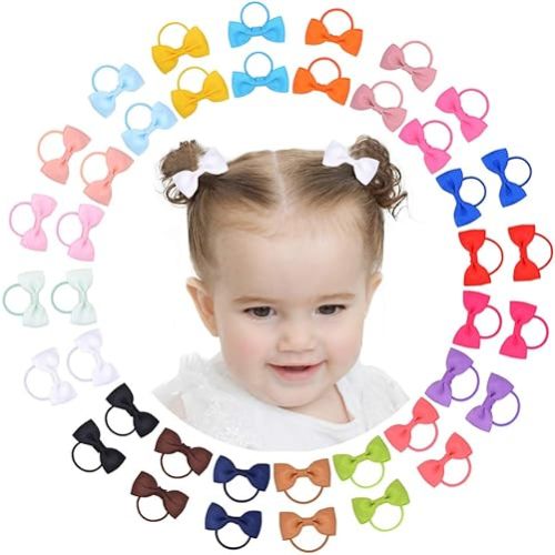 40PCS 2 Inches Baby Girls Hair Bows Ties Mini Boutique Elastic Hair Rubber Ribbon Hair Band Accessories for Kids Toddlers Infants (40 PCS), Multi-colored