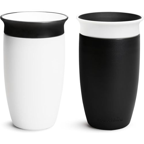Munchkin Sippy Cups for Toddlers 1-3, Spill Proof Miracle 360 Cup, 10 Ounce, 2 Pack, Black/White