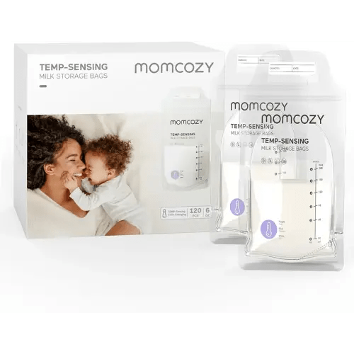 Momcozy Breastmilk Storage Bags, Temp-Sensing Discoloration Milk Storing Bags for Breastfeeding, Disposable Milk Storage Bag with 6 Ounce Self Standing, No-Leak Milk Freezer Storage Pouches, 120PCS