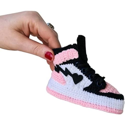 Pink Crochet Baby Jordan Basketball Sneakers – Retro High-Top Infant Booties (0–3M, 3–6M, 6–9M, 9–12M) – Soft Organic Knit Shoes – Custom Baby Shower & Winter Gift for Girls