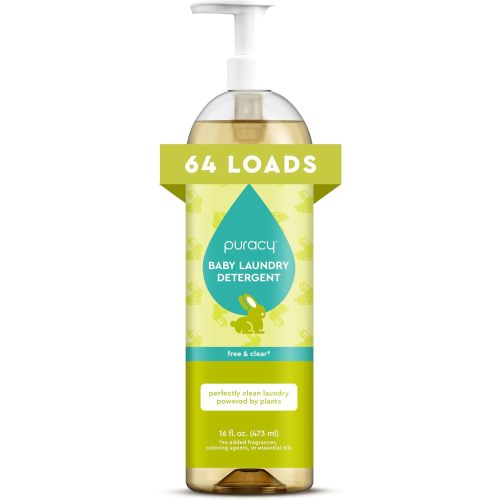 Puracy Liquid Baby Laundry Detergent - 1,4 Dioxane Free, Natural, Scent-Free Gentle Laundry Detergent Liquid Concentrate Laundry Pouch with Stain Fighting Enzymes (Baby- Free & Clear, 16oz)