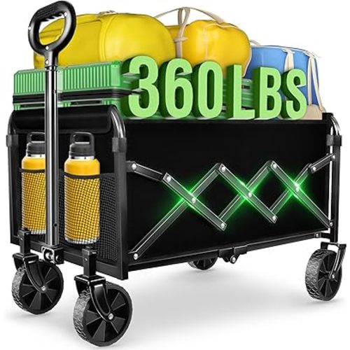 Wagons Carts Foldable - Collapsible Folding Wagon, Portable Folding Wagon Cart with Wheels, Outdoor Utility Carts for Groceries, Camping, Sports, Fishing, Shopping, Garden, Black