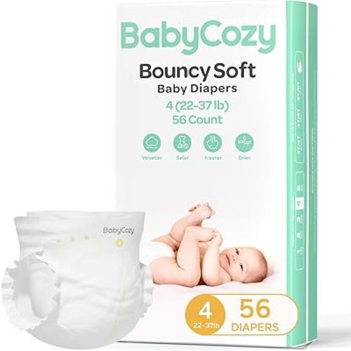 Baby Diapers Portable Pack Size 4(22~37lb), 56 Count Babycozy Bouncy Soft Diapers Disposable Hypoallergenic Diapers to Protect Sensitive Baby Skin
