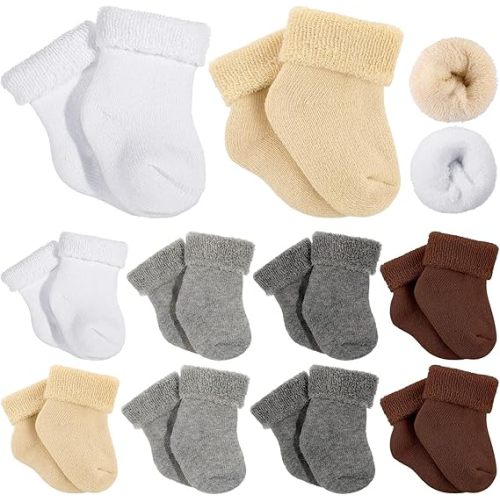 Twistover 10 Pairs Preemie Baby Terry Cotton Turn Cuff Socks for Newborn Girls Boys - Nicu