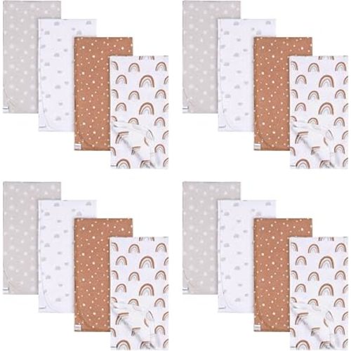 Gerber Unisex Baby 100% Cotton Flannel Receiving Blankets 30x30 Inches (Pack of 16), Boho Rainbow, One Size