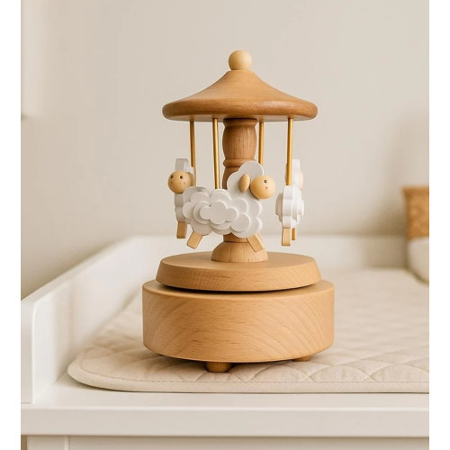 Heirloom Wooden Musical Carousel - Sheep