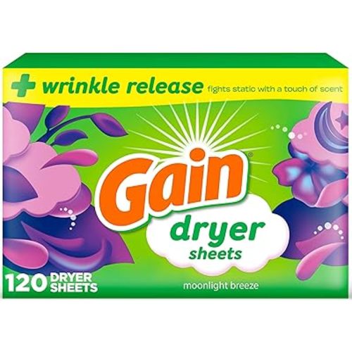 Gain dryer sheets Plus Wrinkle Release, Moonlight Breeze Scent, 120 Count, Fights static with a touch of scent, laundry sheets
