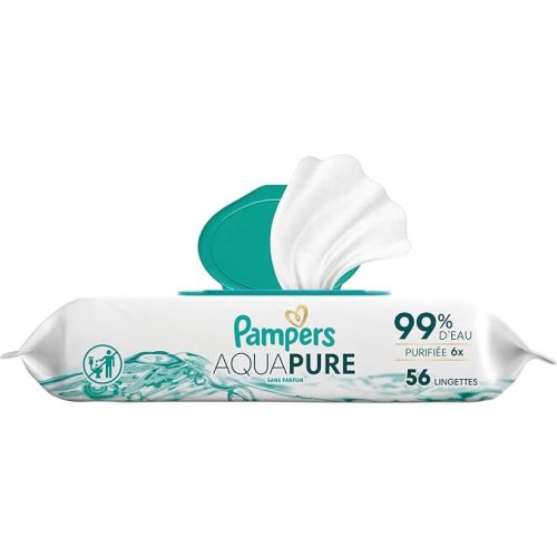 Pampers Aqua Pure Baby Wipes, 99% Water, Fragrance Free, Unscented, Water Based, Multi-Use, 672 Wipes Total (12X Flip-Top Packs) [Packaging May Vary]