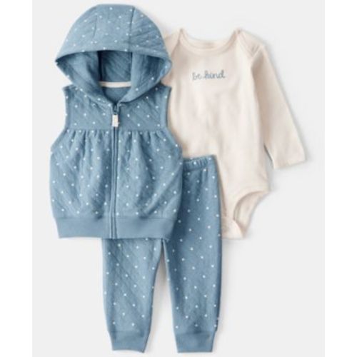 Baby Girls' Polka Dot Quilted Vest, Bodysuit, and Pants, 3-Piece Set