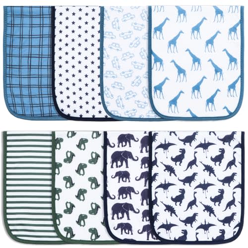 Hakochia Burp Cloths for Baby Boy & Girl Organic Cotton Large Unisex Burp Clothes Extra Absorbent Soft Neutral Burping Rags Spit Up Cloth Sets for Newborns 8 Pack