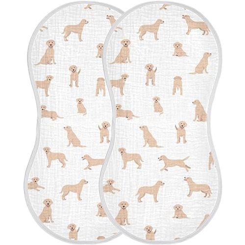 Labrador Retriever Dogs Pattern Muslin Burp Cloths for Baby 2 Pack Soft 100% Cotton Baby Washcloths Bibs for Boy Girl