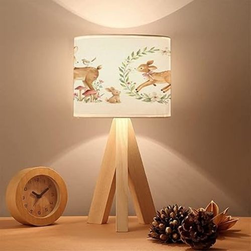 Small Lamp Baby Deer woodland watercolor fawn forest animals for nursery and baby Bedside Tripod Table Lamp Cute Mini Desk Nightstand Reading Lamps Boho Kids Nursery Lamp for Bedroom Classroom Decor