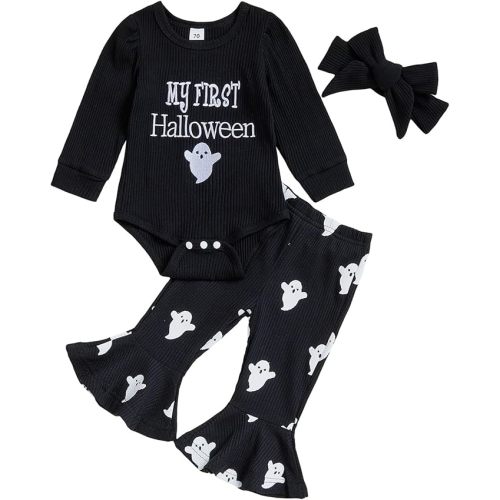 Twopumpkin My First Easter Baby Girl Outfit Newborn Infant Bunny Onesie And Bell Bottoms Ribbed Outfits With Heanband