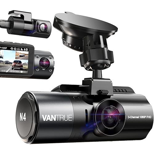 VANTRUE N4 3 Channel Dash Cam, 4K+1080P Dual Channel, 1440P+1440P+1080P Front Inside Rear Three Way Triple Car Dash Camera, IR Night Vision, Capacitor, 24 Hours Parking Mode, Support 256GB Max