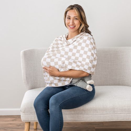 Itzy Ritzy Mom Boss Multi Use Cover - Tan Check