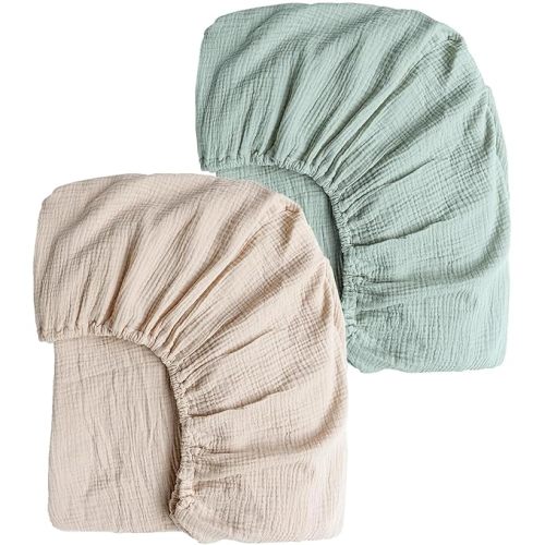 Konssy Muslin Crib Sheets for Girl Boy, 2 PCS Soft and Breathable Cotton Baby Sheets for Standard Crib Mattress, 52"x 28" (Green, Cream)