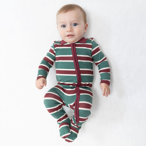 Rugby Stripe Green - Polo 2 Way Zipper Footie – Angel Dear