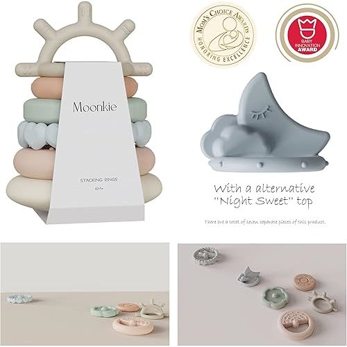 Moonkie Stacks of Circles Soft Teething Toy | Educational Learning Baby Toy | Stacking Ring Toys for Babies Boy and Girl | 7 Piece Teethers Set