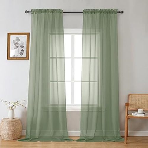 Gwine Sage Green Sheer Curtains 84 Inches Long 2 Panels Set for Living Room, Rod Pocket Voile Bedroom Curtains, Light Filtering Solid Window Sheer Panels, Each 42" Wx84 L