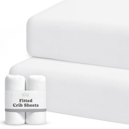 Crib Sheets for Boys & Girls  2 Pack Fitted Baby Crib Sheets Neutral for Standard & Toddler Bed Mattress  Buttery Soft Organic Cotton Blend (Moonlit White)