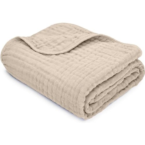 Comfy Cubs Muslin Baby Blanket - Soft, Lightweight, 6-Layer Cotton Swaddle Blankets for Newborns, Infants & Toddlers - 40" x 40" Large, Breathable & Versatile for Sleeping & Tummy Time - Sand