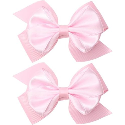 Pinzas para el pelo pequeñas de 3.2 pulgadas con cinta gruesa, bonita horquilla de cocodrilo forrada para niñas, niños pequeños y adolescentes – Juego de 2 pasadores pequeños y elegantes (rosa)