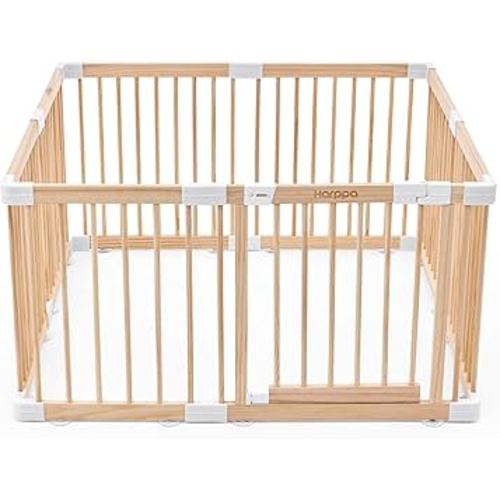 HARPPA Baby Gate Playpen Wooden Playpen for Babies and Toddlers Large Play Yards Baby Fence Play Area 45.66 x 45.66 x 24 inch