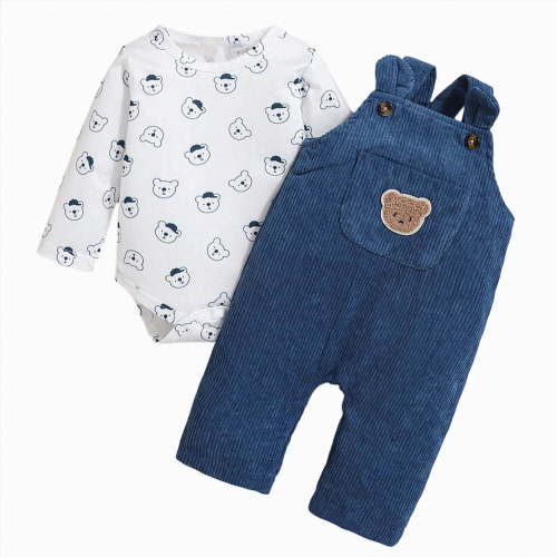 CAUYDY Newborn Infant Baby Boy Clothes Long Sleeve Romper Pants Fall Winter Outfits Set 3 6 9 12 18 24 Months Sizes 0-3 Months,Blue