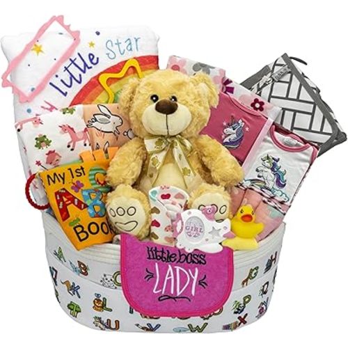 Bundle of Joy Deluxe New Baby Girl Gift Set | Baby Essentials for Expecting Moms & Parents | 25-Piece Newborn Gift Basket Hamper Layette Set for Gender Reveal | Pink - Nikki's Gift Baskets