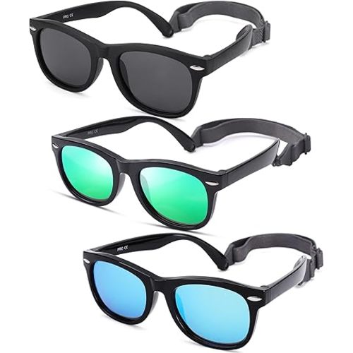 Polarized Baby Sunglasses with Strap - Unbreakable Flexible Infant Sunglasses for Toddlers Age 0-24 Months