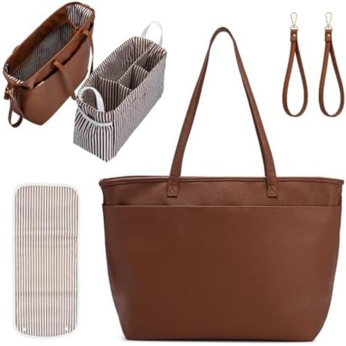 Parker Baby Co. Diaper Bag Tote, Vegan Leather Diaper Bag Purse & Insert