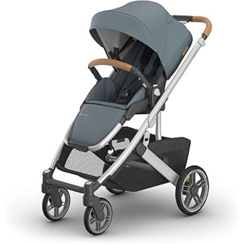 UPPAbaby Cruz V3 Stroller - from Birth + Car Seat Compatible - Full-Size, Reversible Seat - Infant Insert, Bug and Rain Shields Included - Callum (Stone Blue/Silver Frame/Sand Leather)