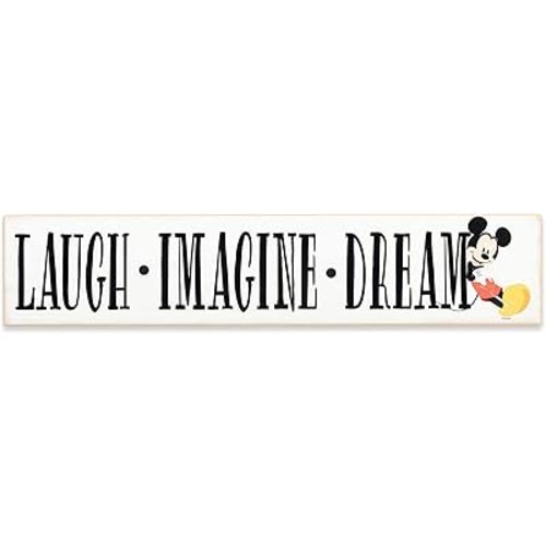Open Road Brands Disney Mickey Mouse Laugh Imagine Dream Wood Wall Decor - Mickey Mouse Wall Art for Kids' Bedroom, Play Room or Movie Room