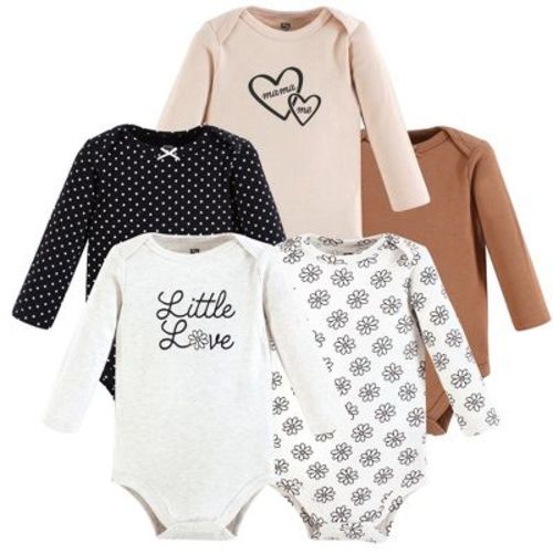 Hudson Baby Infant Girls Cotton Long-Sleeve Bodysuits 5-Pack, Little Love Neutral Daisy, 3-6 Months
