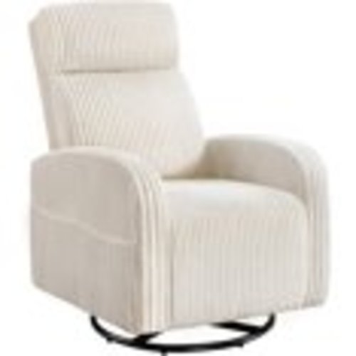 360° Swivel Glider Chair for Nursery, Rocking Chair Nursing Chair with Side Pockets, Corduroy Glider for Living Room with High Back Beige