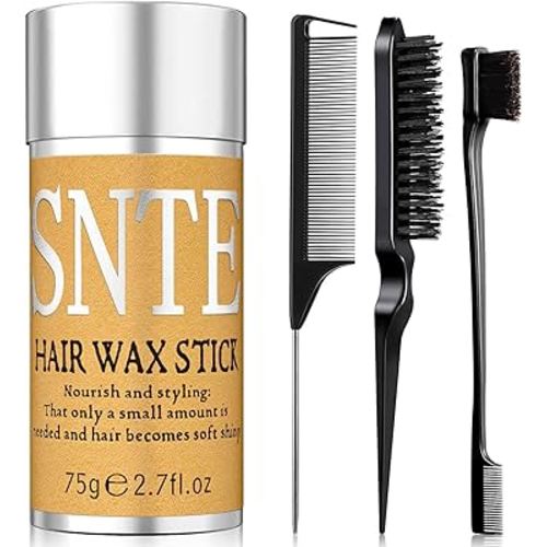 Slick Back Hair Brush & Hair Wax Stick Set - Frizz Control & Flyaway Smoothing - Sleek Ponytails, Buns, Edges - Styling Cream/Gel/Balm/Pomade Stick for Women - Styling Accessories for Girls & Kids