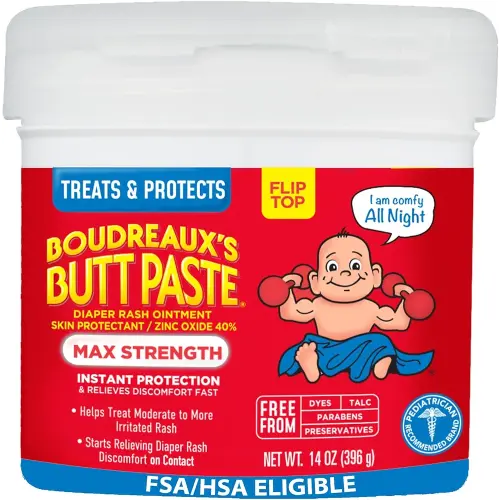 Boudreaux's Butt Paste Maximum Strength Diaper Rash Cream, Ointment for Baby, 14 oz Flip-Top Jar