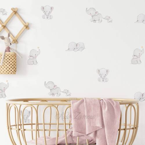 HIGH QUALITY Mini Fabric Wall Stickers, ELEPHANTS, Nursery wall decal, Safari wall decal, Jungle nursery sticker, Elephants stickers