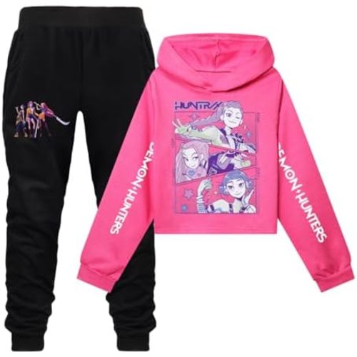 Demon Hunters Girls Cartoon Hoodie Set Kids Hooded&Pant Pullover Sweatshirt Casual Long Sleeve Suit for 4-13 Years