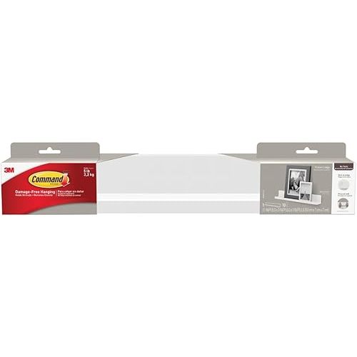 Command Picture Ledge, 21" Damage Free Hanging Floating Shelf with Adhesive Strips, Quartz, No Tools Picture Hanger for Displaying Decorations and Photographs, 1 Ledge and 10 Command Strips